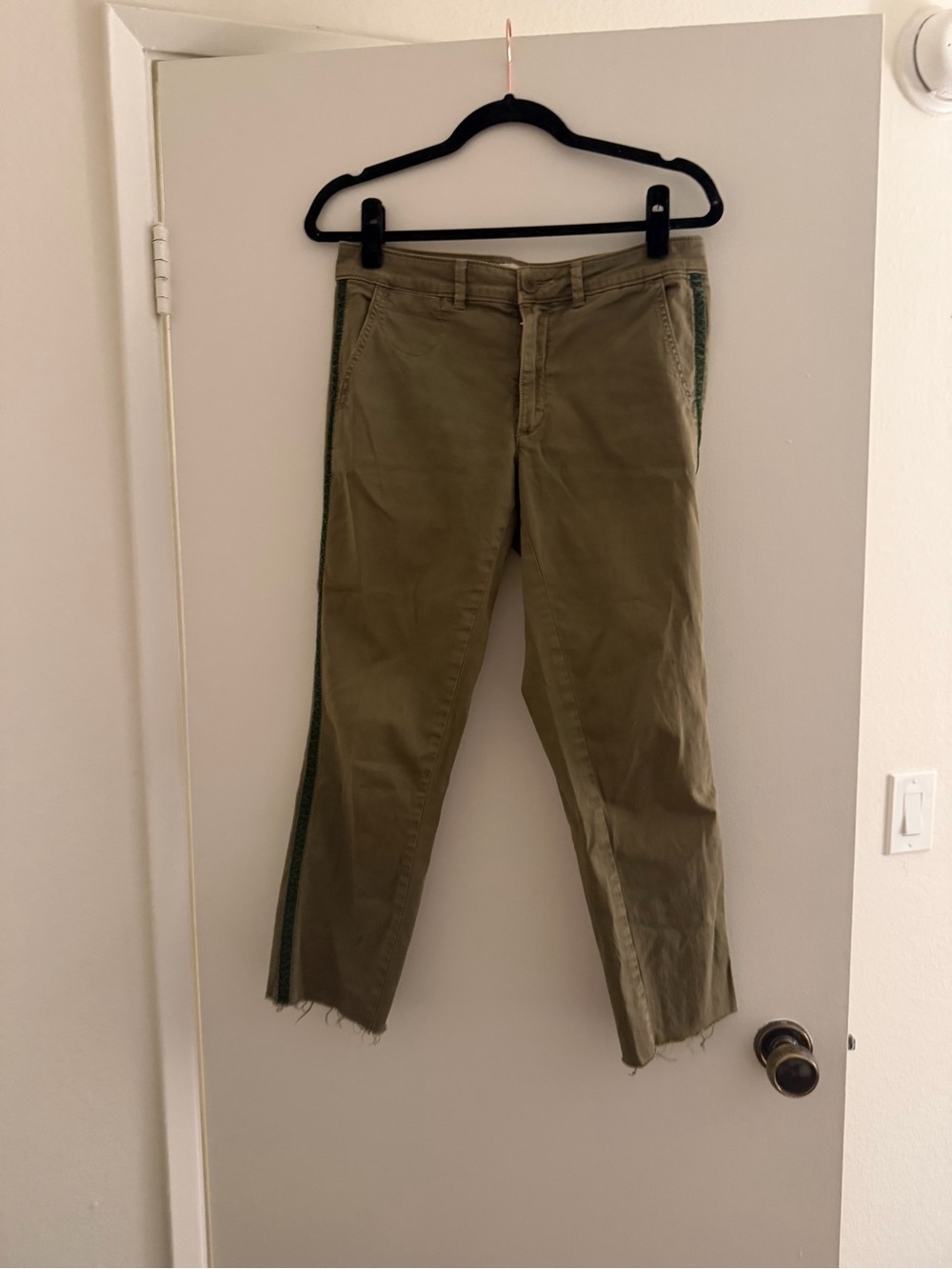 Anthropologie Olive Straight Leg Pants with Side Stripe